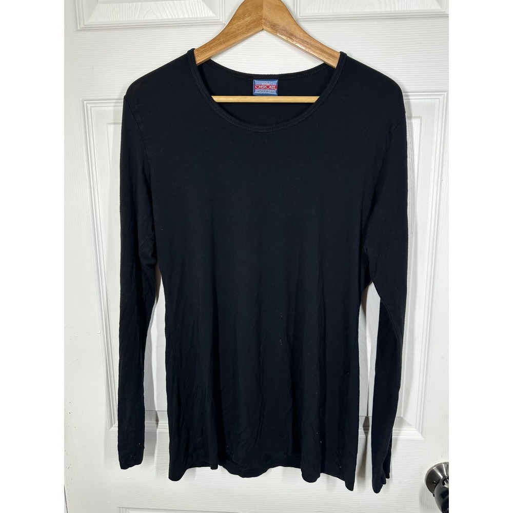 Cherokee Scrub Top Womens M Black Workwear Long Sleeve Undershirt Basic Layering